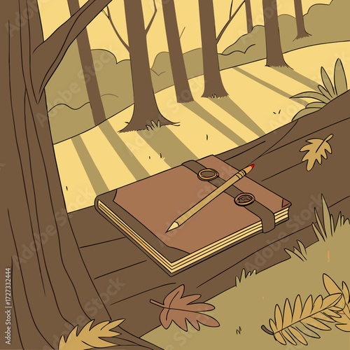 Autumn Journal in a Sunlit Forest