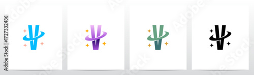 Swoosh Ring Star Twinkle Letter Initial Logo Design V
