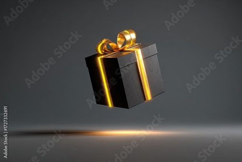 Floating black gift box with golden ribbon (2)
