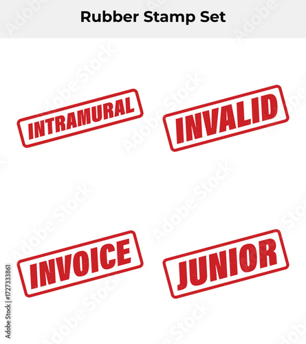 Four Distressed Red Ink Stamp Impressions on White Background Intramural, Invalid