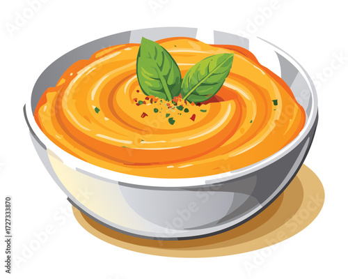 Rich, creamy carrot and ginger soup served hot in a deep white bowl, perfect for a cozy autumn meal - Vector Illustration	