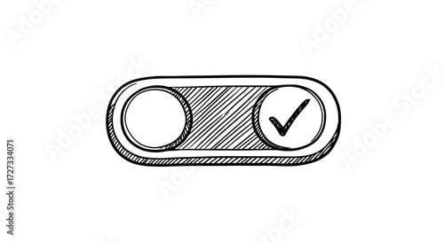 Toggle Switch with Check Mark Black and White Hand Drawn Style
