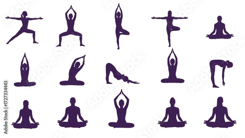 Yoga Poses Silhouettes Vector Illustration – Wellness and Exercise Collection AI EPS PNG JPEG
