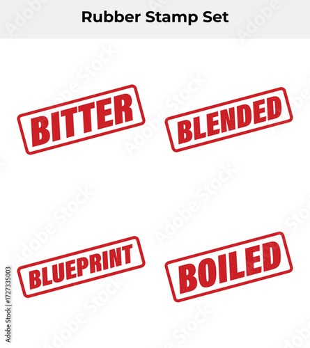 Grunge Red Rectangular Stamp Set with Different Words On White Background