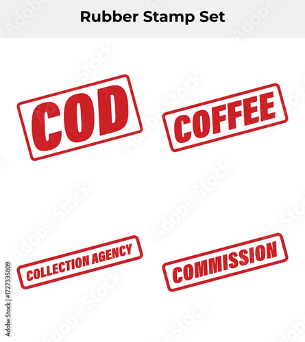 Red Distressed Rubber Stamps Featuring Cod, Coffee, Collection Agency, Commission