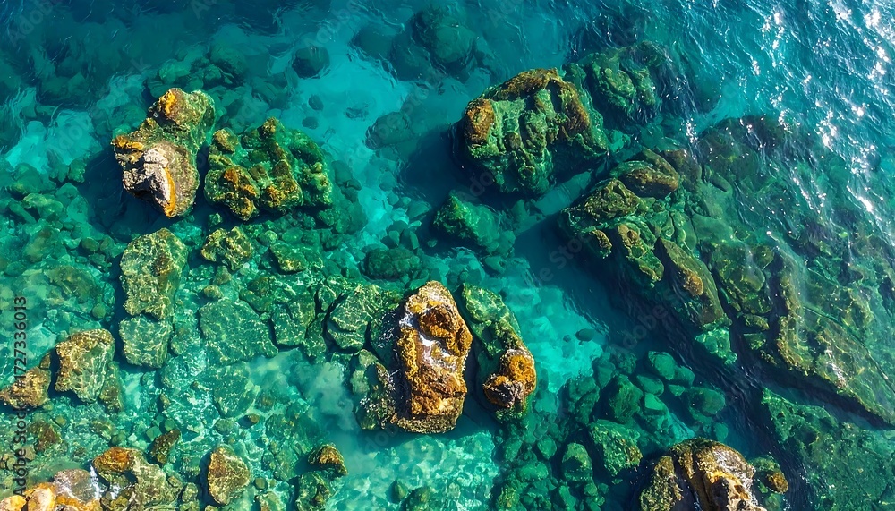 Fototapeta premium Crystal-clear ocean rocks
