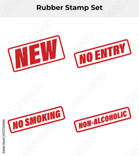 Red Grunge Rubber Stamp Set with New, No Entry, No Smoking, NonAlcoholic