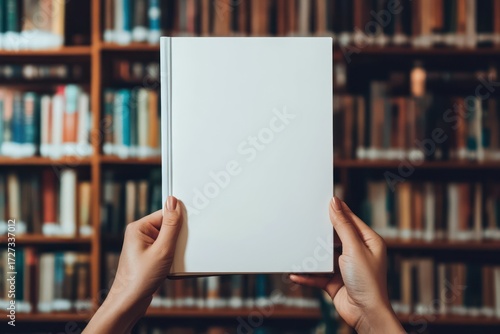 Hands holding blank white book cover mockup