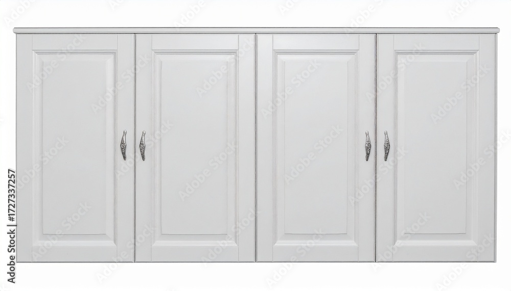 Fototapeta premium White Wooden Cabinet with Four Panel Doors, Elegant Handles