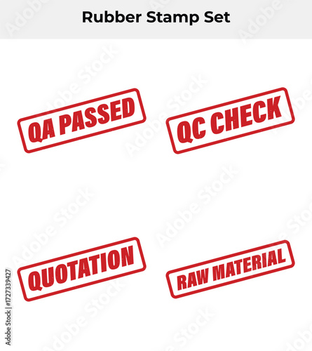 Red Stamp Set with QA Passed, QC Check, Quotation, Raw Material on White
