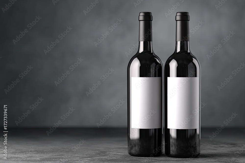 Fototapeta premium Two dark wine bottles on a gray surface