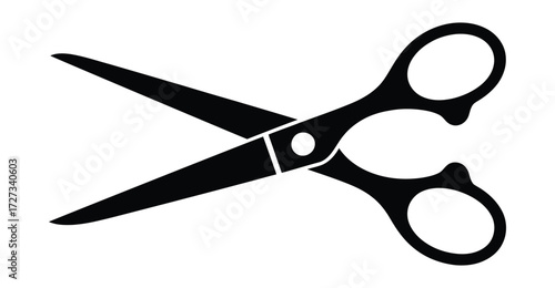 Scissors icon — vector silhouette of open cutting tool with ergonomic handle for office, school, craft, and household design illustrations