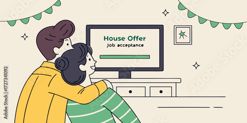 Couple celebrating a new house offer and job acceptance