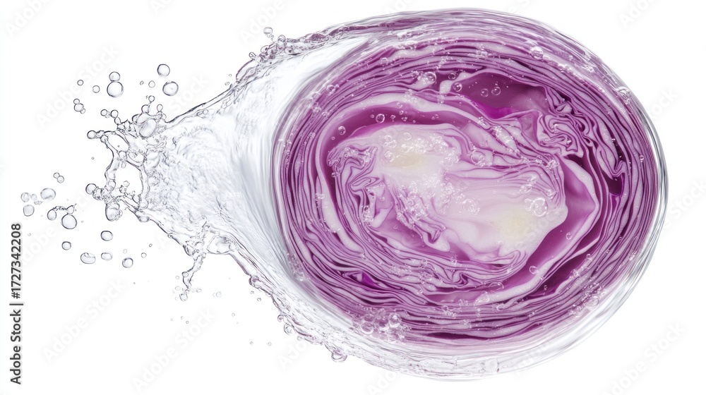 Obraz premium Red cabbage water splash vibrant vegetable texture close up