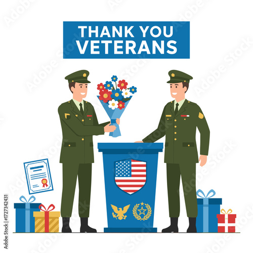 A military officer presents award certificates to veterans of service