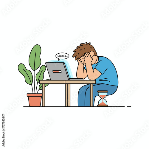 Concept illustration of extremely slow page loading against a white background