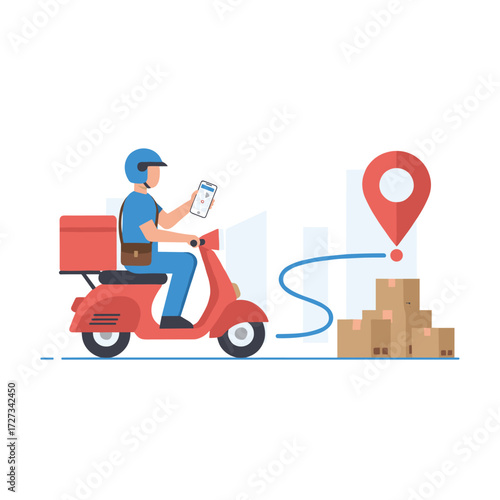 Delivery man with a red scooter, without a mobile phone
