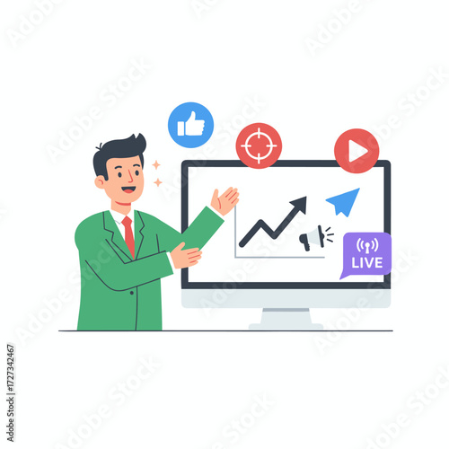 Illustration concept for Communications Director: a flat illustration set against a white background