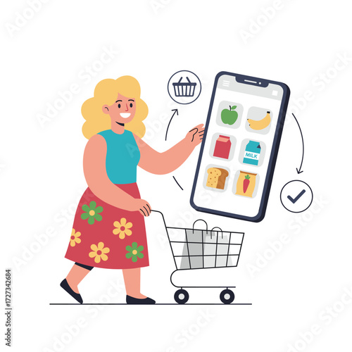 Concept illustration for an online shopping sale, featuring a flat design set against a white background