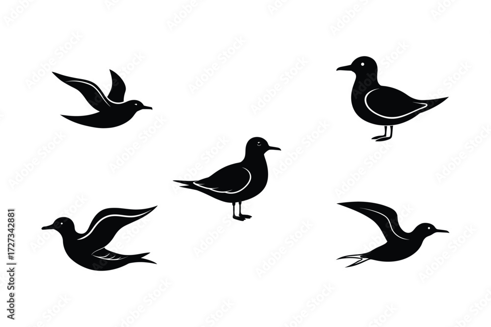 Obraz premium Set of different linocut styles of kittiwake