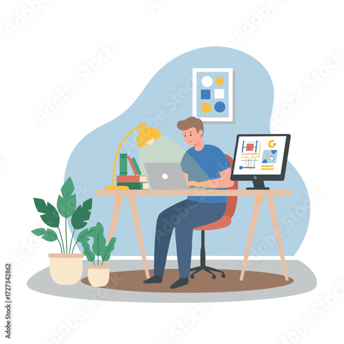 Interior design illustration concept set against a white background