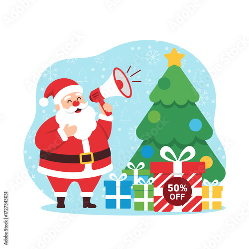 Illustration concept for a Christmas sale: a flat illustration set against a white background