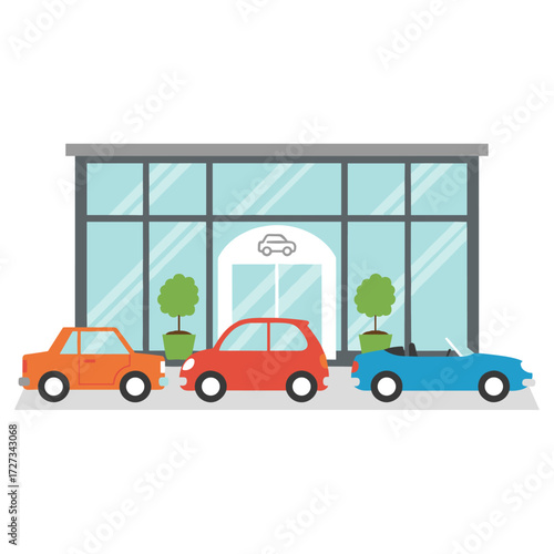 Illustration concept of a car showroom view on a white background
