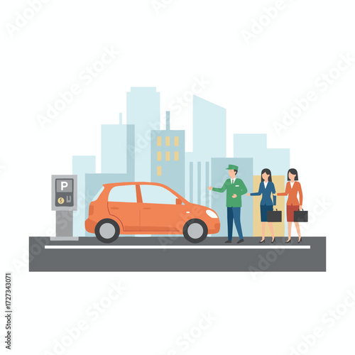 A thriving car dealership entrepreneur selling vehicles to customers, suitable for web banners, infographics, and hero images, rendered in a modern flat-color vector style