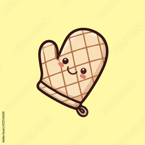 Cute Oven Mitt Cartoon with Smiling Face
