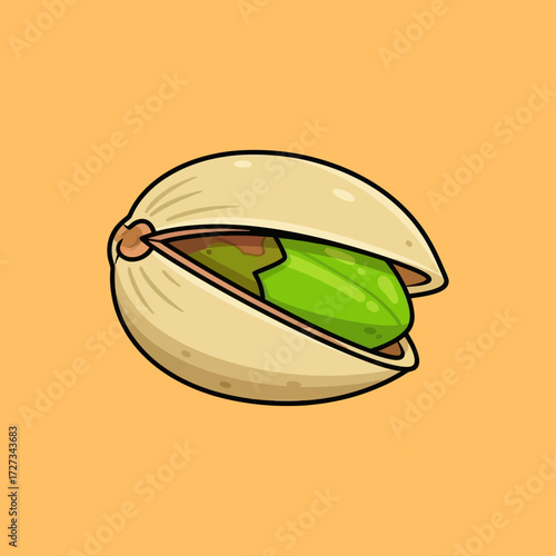 Pistachio nut with open shell cartoon illustration