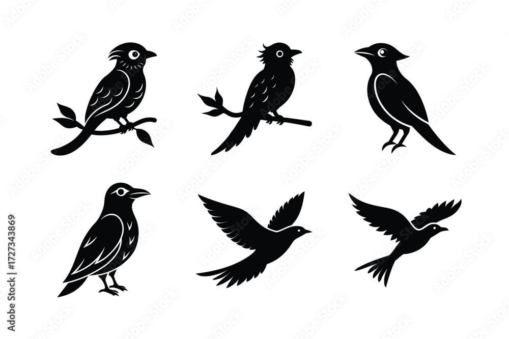 Fototapeta premium Set of different linocut styles of crested barbet