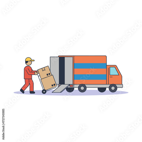 Illustration concept of a moving house, presented as a flat illustration isolated on a white background