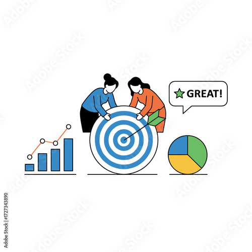 Illustration concept for target audience: a flat illustration set against a white background