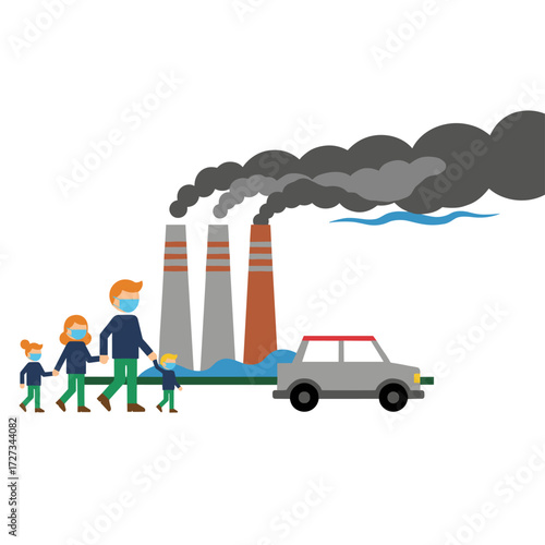 Concept illustration of air pollution on a white background