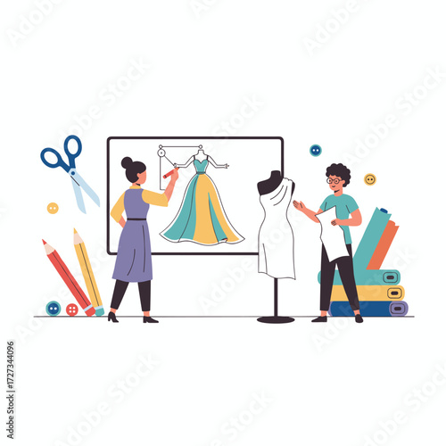 Illustration concept of a fashion designer on a white background