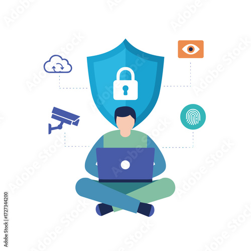 Concept of a password encryption illustration, presented as a flat image set against a white background