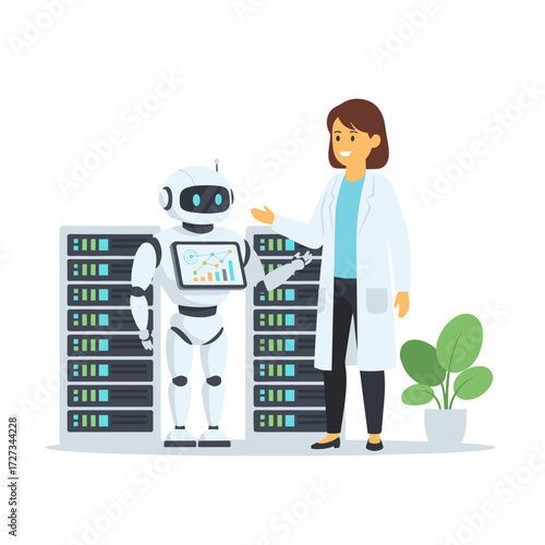 Concept of a deep learning illustration: a flat design isolated against a white backdrop
