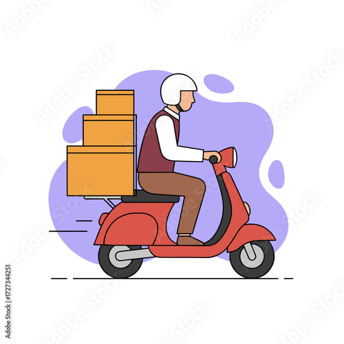 Vector illustration of a delivery courier riding an electric scooter