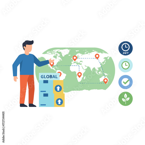 Illustration concept for global delivery: a flat image isolated on a white background