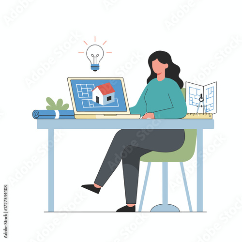 Illustration concept of a computer animator on a white background