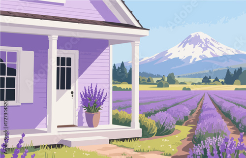 American style rural residential architecture and scenery, vector graphics