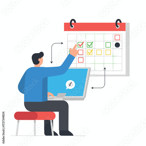A character-filled planning schedule concept banner suitable for web banners, infographics, and hero images, presented as a flat vector illustration on a white background