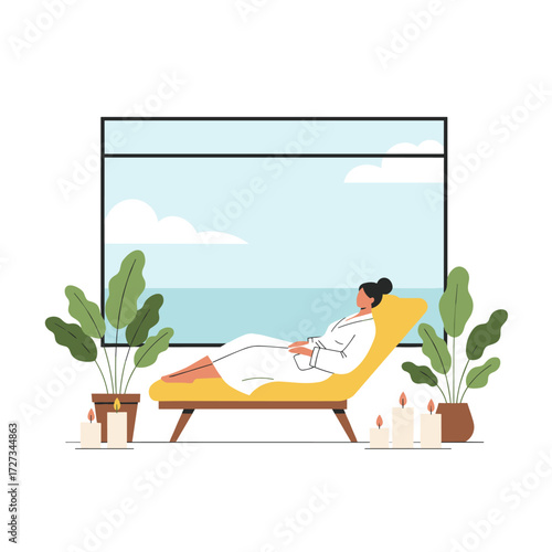 A woman visits a beauty salon and sits in a comfortable chair as a client