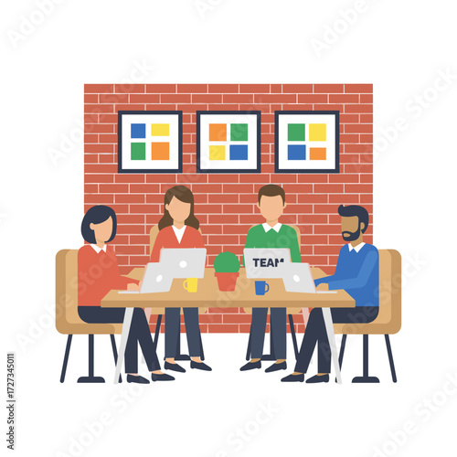 Young people are chatting and working in a modern coffee shop