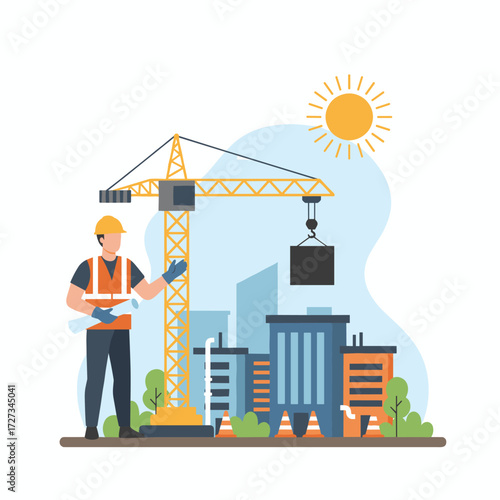 Flat illustration concept of a civil engineer, isolated on a white background