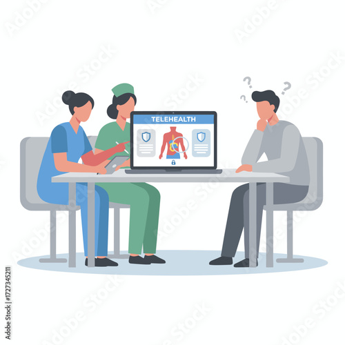 Concept illustration of a medical team discussion on a white background