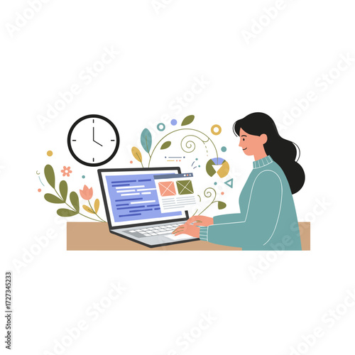 Vector illustration concept of a developer coding website, presented as a flat image isolated against a white background