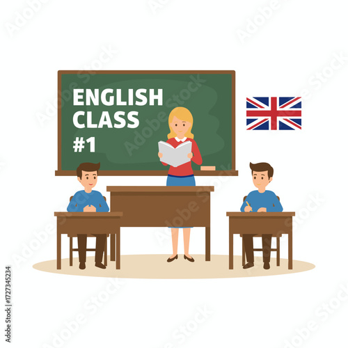 Illustration concept of an English teacher on a white background