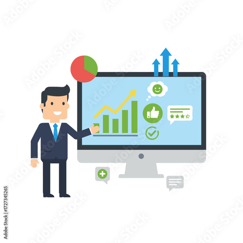 Illustration concept on a white background shows survey results identifying trends