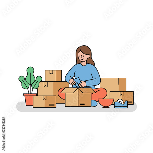 Illustration concept for a house moving service: a flat illustration set against a white background